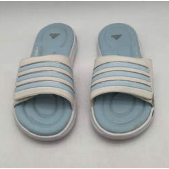 Adidas Adilette Baby Blue White Striped Open Toe Slip-On Classic Comfort Slide S - Picture 1 of 9
